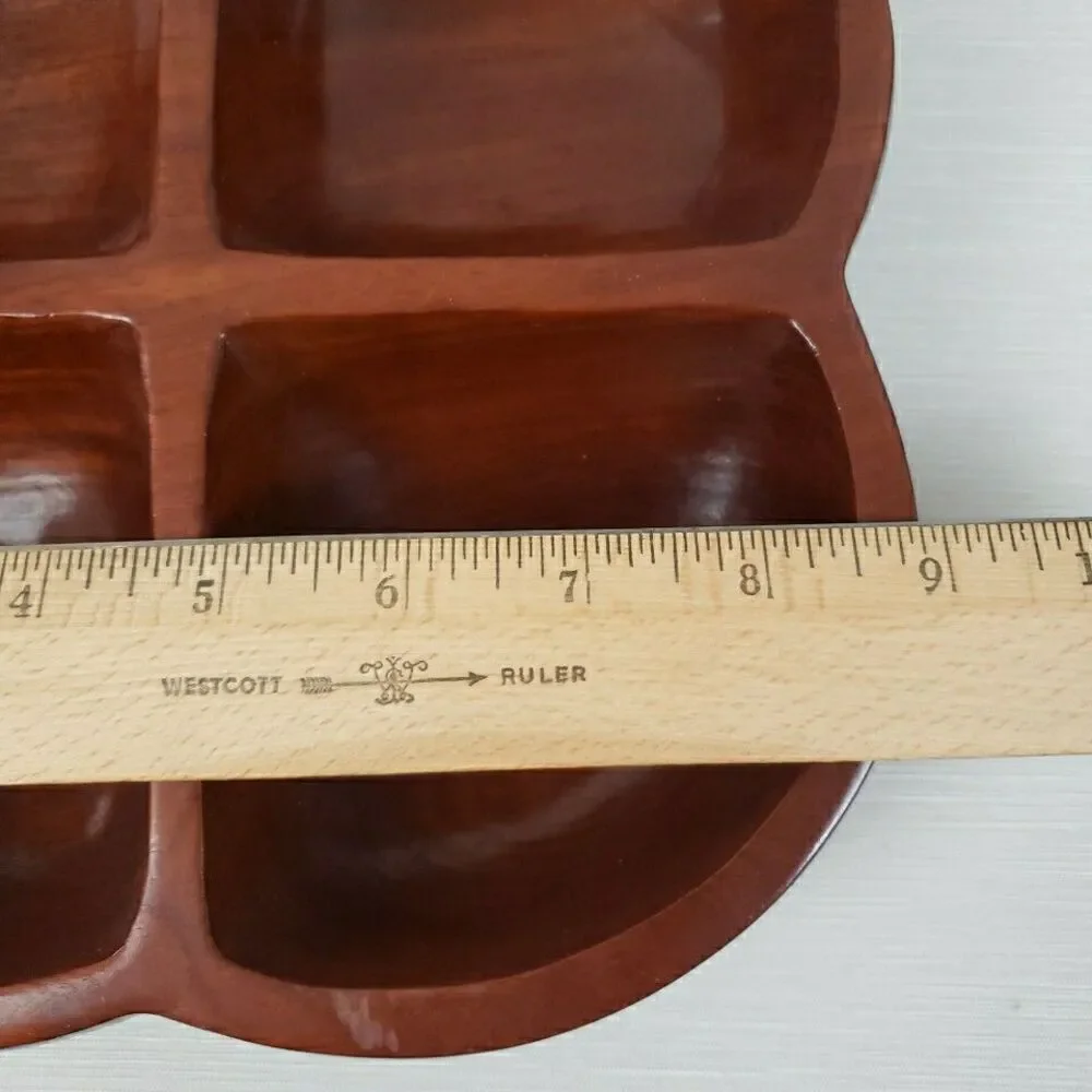 Carib Craft Lacquered Mahogany Divided Snack Nut Dish Serving Bowl VTG MCM